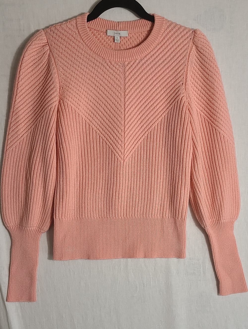Joie Salmon Pink Wool Blend Knit Puff-Sleeve Sweater Size Small